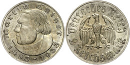 2 Reichsmark, 1933, Martin Luther, A, Vz+., Katalog: J. 352 2 Reichmark, 1933, Martin Luther, A, Extremly Fine... - Autres & Non Classés