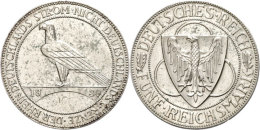5 Reichsmark, 1930, Rheinlandräumung, Kl. Rf., Vz., Katalog: J. 346 Vz5 Reichmark, 1930, Rhineland... - Autres & Non Classés