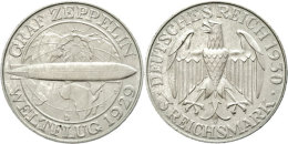 3 Reichsmark, 1930, Zeppelin, D, Grünspanig, Vz-st., Katalog: J. 342 Vz-st3 Reichmark, 1930, Zeppelin, D,... - Autres & Non Classés