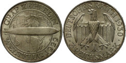 3 Reichsmark, 1930, A, Zeppelin, Min. Rf, Vz-st., Katalog: J. 342 Vz-st3 Reichmark, 1930, A, Zeppelin, Minimal... - Autres & Non Classés