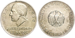 3 Reichsmark, 1929, Lessing, Prägebuchstabe F, Vz Aus PP., Katalog: J. 335 Vz A. PP3 Reichmark, 1929,... - Autres & Non Classés