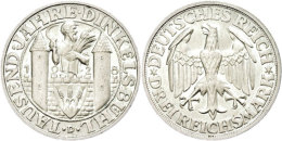 3 Reichsmark, 1928, Dinkelsbühl, Kl. Kratzer, Vz-st., Katalog: J. 334 Vz-st3 Reichmark, 1928,... - Autres & Non Classés