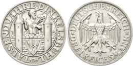 3 Reichsmark, 1928, Dinkelsbühl, Randfehler, Vz-st., Katalog: J. 334 Vz-st3 Reichmark, 1928,... - Autres & Non Classés
