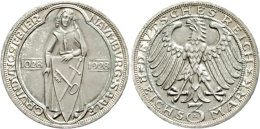 3 Reichsmark, 1928, Naumburg, Grünspanig, Wz. Rf., F. St., Katalog: J. 333 3 Reichmark, 1928, Naumburg,... - Autres & Non Classés