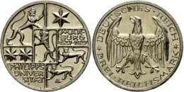 3 Reichsmark, 1927, Universität Marburg, Etw. Fleckig, Vz-st., Katalog: J. 330 Vz-st3 Reichmark, 1927,... - Autres & Non Classés