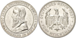 5 Reichsmark, 1927, 450 Jahre Universität Tübingen, Wz. Rf., Vz., Katalog: J. 329 Vz5 Reichmark,... - Autres & Non Classés