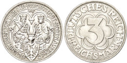3 Reichsmark, 1927, Nordhausen, Kl. Rf, Vz-st., Katalog: J. 327 Vz-st3 Reichmark, 1927, Nordhausen, Small Rf,... - Autres & Non Classés