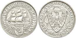 3 Reichsmark, 1927, Bremerhaven, Vz+., Katalog: J. 325 Vz3 Reichmark, 1927, Bremerhaven, Extremly Fine .,... - Autres & Non Classés