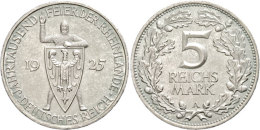 5 Reichsmark, 1925, Rheinlande, Kl. Rf., Vz., Katalog: J. 322 Vz5 Reichmark, 1925, Rhine Countries, Small Edge... - Autres & Non Classés