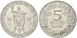 5 Reichsmark, 1925, E, Rheinlande, Kl. Rf., F. Vz., Katalog: J. 322 5 Reichmark, 1925, E, Rhine Countries,... - Autres & Non Classés