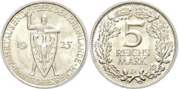 5 Reichsmark, 1925, D, Rheinlande, Min. Rf, St., Katalog: J. 322 St5 Reichmark, 1925, D, Rhine Countries,... - Autres & Non Classés