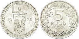 5 Reichsmark, 1925, A, Rheinlande, Min. Rf, Vz., Katalog: J. 322 Vz5 Reichmark, 1925, A, Rhine Countries,... - Autres & Non Classés