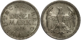 3 Reichsmark, 1924, A, Kl. Rf., Vz., Katalog: J. 312 Vz3 Reichmark, 1924, A, Small Edge Nick, Extremley Fine,... - Autres & Non Classés