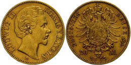 20 Mark, 1873, Ludwig II., Ss., Katalog: J. 194 Ss20 Mark, 1873, Ludwig II., Very Fine., Catalogue: J. 194 Ss - Autres & Non Classés