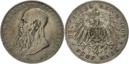 5 Mark, 1908, Georg II., Variante Bart Berührt Perlkreis Nicht, Randfehler, Ss., Katalog: J. 153 B Ss5... - Autres & Non Classés