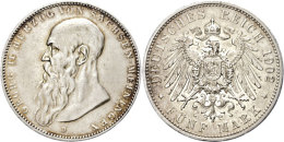 5 Mark, 1902, Georg II., Berieben, Randfehler, Ss., Katalog: J. 153b Ss5 Mark, 1902, Georg II., Rubbed, Margin... - Autres & Non Classés