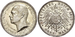 3 Mark, 1917, Ernst Ludwig Zum 25jährigen Regierungsjubiläum, Kleine Kratzer, Rand Bearbeitet,... - Autres & Non Classés