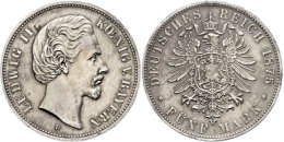 5 Mark, 1875, Ludwig II., Kl. Rf., Schöne Patina, F. Vz., Katalog: J. 42 5 Mark, 1875, Ludwig II., Small... - Autres & Non Classés