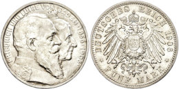 5 Mark, 1906, Friedrich I., Zur Goldenen Hochzeit, Wz. Rf., Vz-st., Katalog: J. 35 Vz-st5 Mark, 1906, Frederic... - Autres & Non Classés