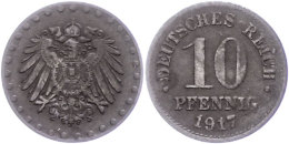 10 Pfennig, 1917, Ohne Mzz., Kl. Rf., Ss., Katalog: J. 298Z Ss10 Penny, 1917, Without Coin Sign, Small Edge... - Autres & Non Classés