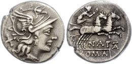 Pinarius Natta?, Denar (3,72g), 149 V. Chr., Rom. Av: Romakopf Mit Flügelhelm Nach Rechts, Dahinter... - République (-280 à -27)