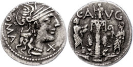 C. Minucius Augurinus, Denar (3,30g), 135 V. Chr., Rom. Av: Romakopf Mit Flügelhelm Nach Rechts, Davor... - République (-280 à -27)