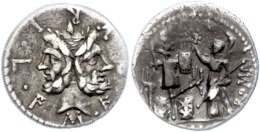 M. Furius Philus L. F., Denar (3,84g), 119 V. Chr., Rom. Av: Januskopf, Darum Umschrift. Rev: Roma Mit Zepter Und... - République (-280 à -27)
