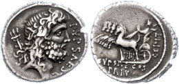 P. Plautius Hypsaeus, Denar (4,02g), 60 V. Chr., Rom. Av: Neptunkopf Nach Rechts, Dahinter Dreizack, Davor Schrift.... - République (-280 à -27)