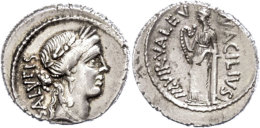 Mn. Acilius Glabrio, Denar (3,93g), 49 V. Chr., Rom. Av: Saluskopf Nach Rechts, Dahinter Schrift. Rev: Valetudomit... - République (-280 à -27)