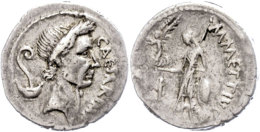 M. Mettius, Denar (3,55g), 44 V. Chr., Rom. Av: Kopf Nach Rechts, Dahinter Lituus Und Culullus, Davor "CAESAR IMP".... - République (-280 à -27)