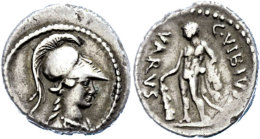C. Vibius Varus, Denar (3,76g), 42 V. Chr., Rom. Av: Minervabüste Mit Korinthischem Helm Und Aegis Nach... - République (-280 à -27)
