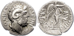 L. Pinarius Scarpus Für M. Antonius, Denar (3,14g), 31 V. Chr., Münzstätte In Der Kyrenaika. Av:... - République (-280 à -27)