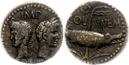 Augustus, Ca. 14-10 V. Chr., AE (12,90g), Nemausus. Av: Die Köpfe Von Augustus Und Agrippa Voneinander... - Autres & Non Classés