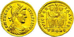 Theodosius I., 379-395, Solidus (4,47g), Treveri (Trier). Av: Büste Nach Rechts, Darum Umschrift. Rev: Zwei... - Autres & Non Classés