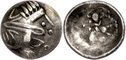 Ostkelten, Tetradrachme (7,36g), Typ Sattelkopfpferd. Av: Stilisierter Zeuskopf Nach Rechts. Rev: Reiter Nach... - Gauloises