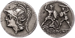 Q. Minucius Thermus M.f., 103, Denar (3,85g), Rom. Av: Behelmter Marskopf Nach Links. Rev: Kampfszene, Legende  "Q... - République (-280 à -27)