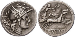 L. Rutilius Flaccus, Denar (3,78g), 77 V. Chr., Rom. Av: Romakopf Mit Flügelhelm Nach Rechts. Rev: Victoria... - République (-280 à -27)