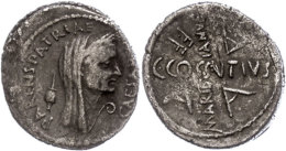 C. Cossutius Maridianus, Denar (3,76g), 44 V. Chr., Rom. Av: Verschleiertes Kopf Caesars, Davor "CAESAR" Und... - République (-280 à -27)