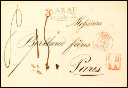 "AARAU 12.Juli.44", L2 Mit "LB8K" Roter Ra2 (lettre Baloise 8 Kreuzer) Auf Brief Nach Paris  BFAarau 12. July.... - ...-1845 Préphilatélie