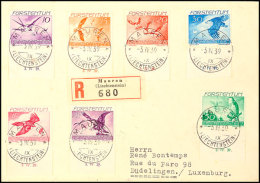 10 Rp. Bis 2 Fr. Flugpost, Kompletter Unterrand-Satz Mit Ausgabedatum "3.IV.39" Auf R-FDC Aus MAUREN 3.IV.2 Nach... - Autres & Non Classés