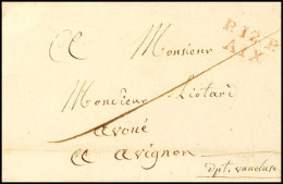 "P.12.P. AIX", Roter L2 Klar Auf Frankobrief Mit Inhalt Nach Avignon, 1821  BFP. 12. P. AIX, Red Two-line... - Autres & Non Classés