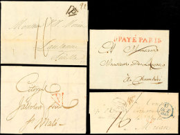 Paris, 4 Briefe, "P.PAYÉ PARIS", L1 Rot, "P" Im Dreieck Schwarz 1801 Und Rot 1802, Blauer Datumstempel "17... - Autres & Non Classés