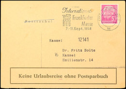 5 Pfg. Heuss Auf Drucksachenkarte Der Postreklame Aus FRANKFURT 29.3.58 Nach Kassel, Vordruck "Postsache" Wurde... - Autres & Non Classés