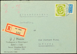 90 Pfg. Posthorn Als Portogerechte Einzelfrankatur Auf R-Postauftrag Aus ZETEL 3.6.52 Nach Varel Mit... - Autres & Non Classés