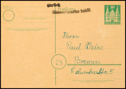 "zurück Steuermarke Fehlt", Schwarzer L2 Auf 10 Pfg. Bauten-GSK Mit Text, Datiert Bremen 11.2.49, Karte Ohne... - Autres & Non Classés