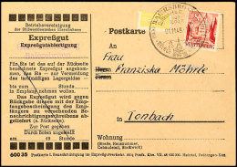 8 Pfg. Freimarke Als Portogerechte Einzelfrankatur Auf Expressgutkarte Aus BAIERSBRONN 1.11.49 Mit Wohnungsbaumarke... - Autres & Non Classés