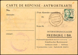 12 Pfg. Freimarke Mit Stempel RAVENSBURG 3.12.47 Auf Vordruck-Antwortkarte In Ein Interniertenlager In Freiburg Mit... - Autres & Non Classés