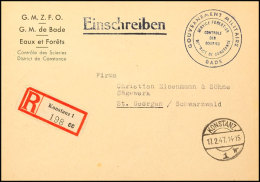 1947, R-Vordruckbrief "G.M.Z.O." Aus "KONSTANZ 17.2. Mit Briefstempel "....SERVICE FORESTIER/CONTROLE DE... - Autres & Non Classés