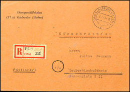 1947, R-Postsachen-Umschlag Der OPD Aus KARLSRUHE 3.7.47 Mit Blanko-R-Zettel Mit Handschriftlichem Vemerk "OPD Klh"... - Autres & Non Classés