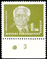 1 DM Pieck II Mit Farbpunkt Auf Unterrand (Reihenzähler 3), Tadellos Postfrisch, Katalog: 325vXI **1 DM... - Autres & Non Classés